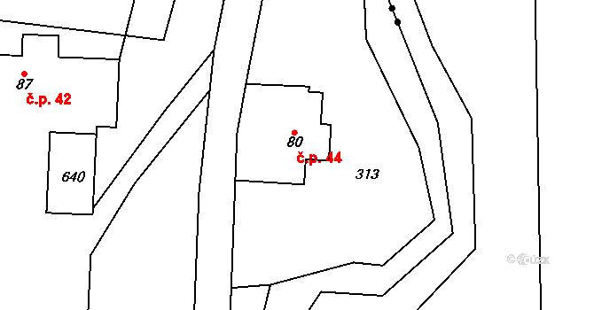 Dolní Teplice 44, Teplice nad Metují na parcele st. 80 v KÚ Dolní Teplice, Katastrální mapa