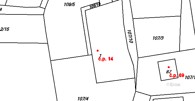 Kladina 14, Sezemice na parcele st. 1 v KÚ Kladina, Katastrální mapa