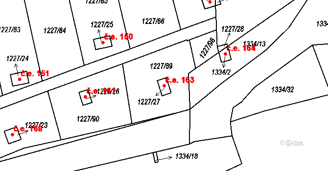 Vejprnice 163 na parcele st. 1227/27 v KÚ Vejprnice, Katastrální mapa