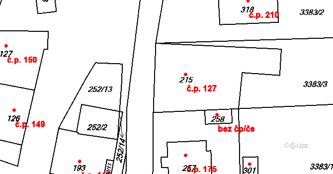 Borotín 127 na parcele st. 215 v KÚ Borotín u Boskovic, Katastrální mapa