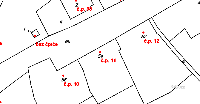 Závist 11 na parcele st. 54 v KÚ Závist, Katastrální mapa