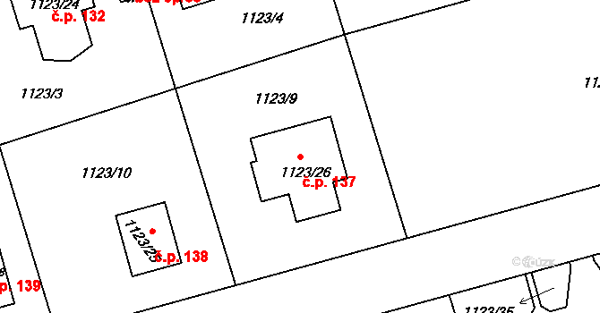 Nahořany 137 na parcele st. 1123/26 v KÚ Nahořany nad Metují, Katastrální mapa