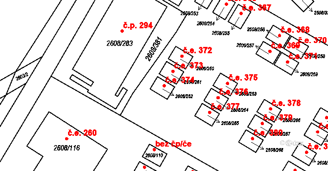 Staré Splavy 374, Doksy na parcele st. 2608/262 v KÚ Doksy u Máchova jezera, Katastrální mapa