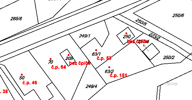 Kolšov 53 na parcele st. 63/1 v KÚ Kolšov, Katastrální mapa