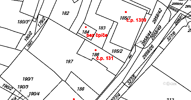 Mohelnice 131 na parcele st. 186 v KÚ Mohelnice, Katastrální mapa