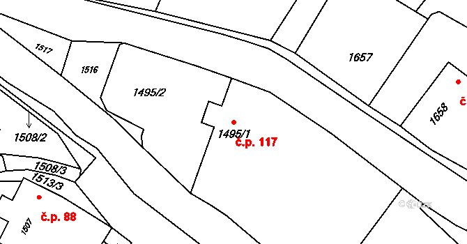Suchdol nad Odrou 117 na parcele st. 1495/1 v KÚ Suchdol nad Odrou, Katastrální mapa