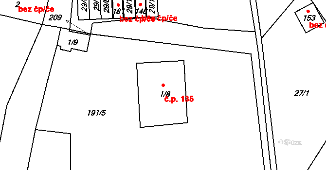 Cerhýnky 135, Cerhenice na parcele st. 1/8 v KÚ Cerhýnky, Katastrální mapa