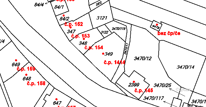 Kyjov 1414 na parcele st. 349 v KÚ Kyjov, Katastrální mapa