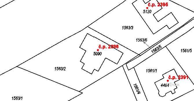 Rožnov pod Radhoštěm 2396 na parcele st. 5090 v KÚ Rožnov pod Radhoštěm, Katastrální mapa