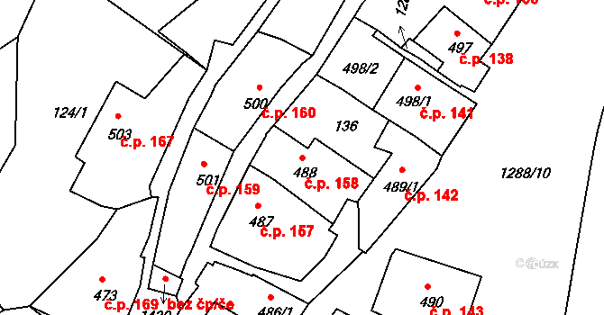Plešivec 158, Český Krumlov na parcele st. 488 v KÚ Český Krumlov, Katastrální mapa