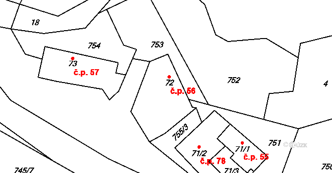 Kletečná 56, Humpolec na parcele st. 72 v KÚ Kletečná u Humpolce, Katastrální mapa