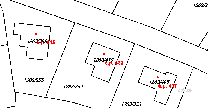 Hvozdná 432 na parcele st. 1263/410 v KÚ Hvozdná, Katastrální mapa