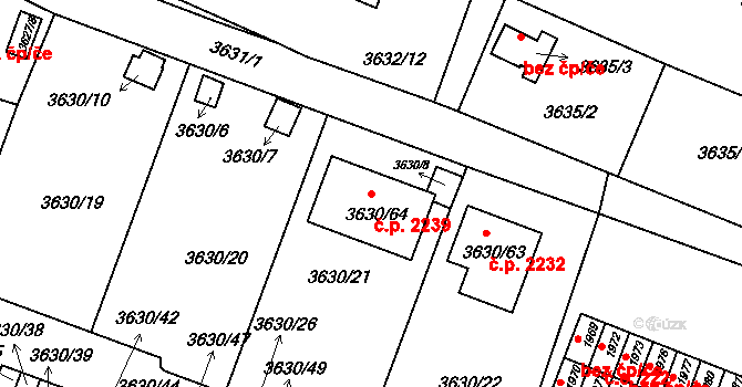 Tachov 2239 na parcele st. 3630/64 v KÚ Tachov, Katastrální mapa