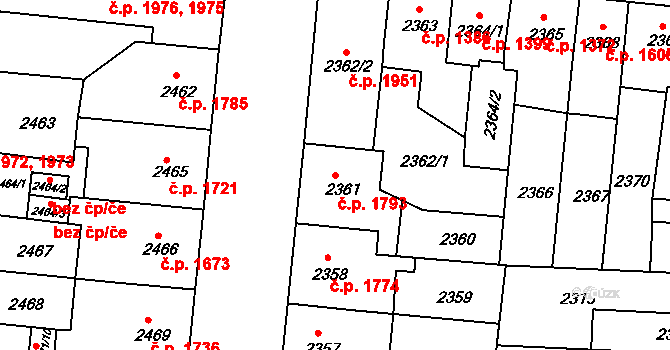 Louny 1793 na parcele st. 2361 v KÚ Louny, Katastrální mapa
