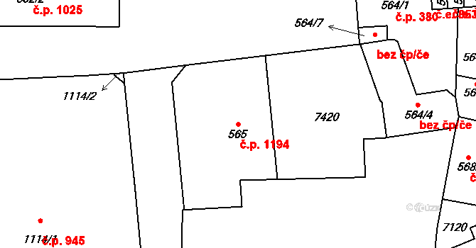 Žatec 1194 na parcele st. 565 v KÚ Žatec, Katastrální mapa