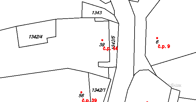 Čečovice 14, Čížkov na parcele st. 39 v KÚ Čečovice, Katastrální mapa