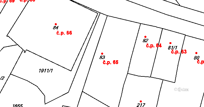Přibyslav 65 na parcele st. 83 v KÚ Přibyslav, Katastrální mapa