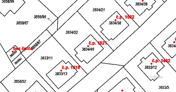Chotěboř 1521 na parcele st. 3834/46 v KÚ Chotěboř, Katastrální mapa