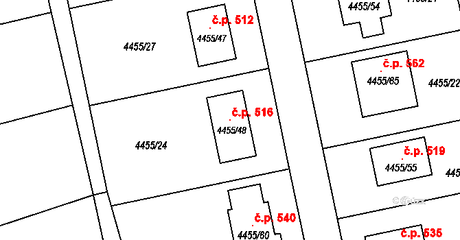 Lískovec 516, Frýdek-Místek na parcele st. 4455/48 v KÚ Lískovec u Frýdku-Místku, Katastrální mapa