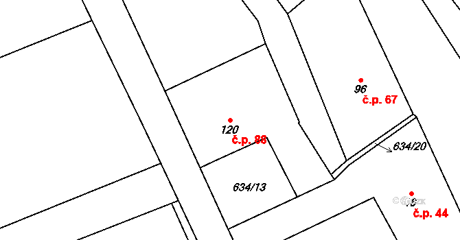 Pulice 88, Dobruška na parcele st. 120 v KÚ Pulice, Katastrální mapa