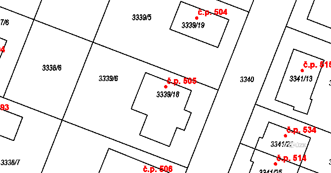 Šanov 505 na parcele st. 3339/18 v KÚ Šanov nad Jevišovkou, Katastrální mapa