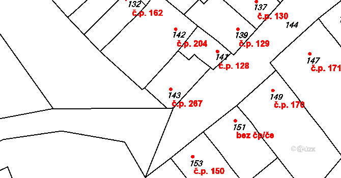 Hrušky 267 na parcele st. 143 v KÚ Hrušky, Katastrální mapa