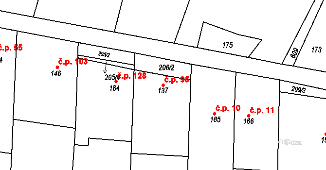 Tučapy 95, Holešov na parcele st. 137 v KÚ Tučapy u Holešova, Katastrální mapa