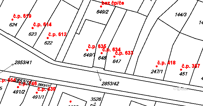 Bystřice pod Hostýnem 634 na parcele st. 648 v KÚ Bystřice pod Hostýnem, Katastrální mapa