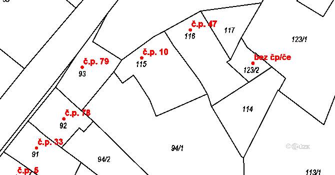 Lutotín 10, Bílovice-Lutotín na parcele st. 115 v KÚ Lutotín, Katastrální mapa