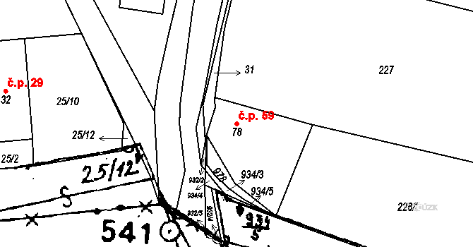 Týnec 59, Chotěšov na parcele st. 78 v KÚ Týnec u Chotěšova, Katastrální mapa