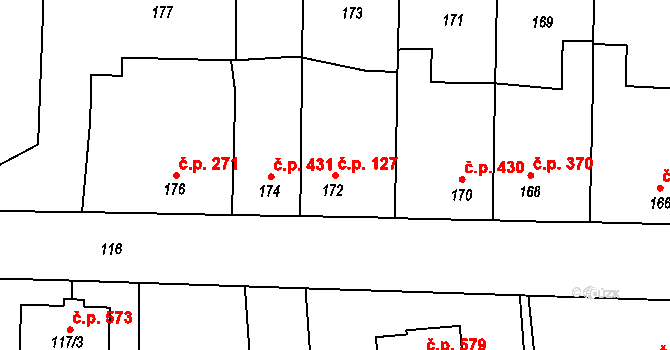 Plumlov 127 na parcele st. 172 v KÚ Plumlov, Katastrální mapa