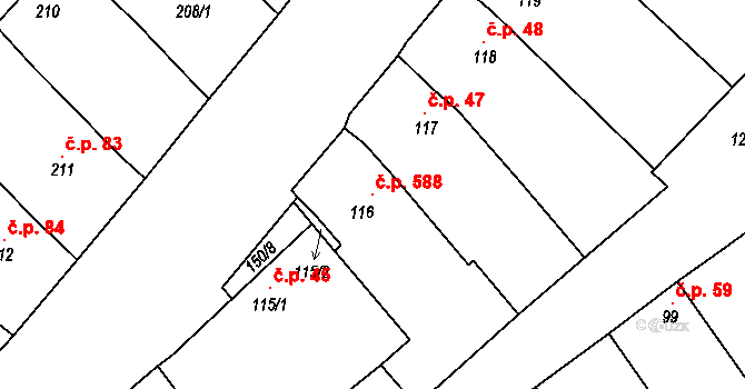 Dobšice 588 na parcele st. 116 v KÚ Dobšice u Znojma, Katastrální mapa