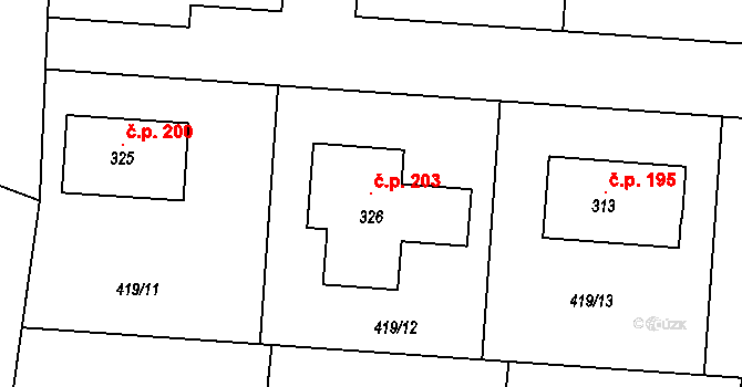 Chodský Újezd 203 na parcele st. 326 v KÚ Chodský Újezd, Katastrální mapa