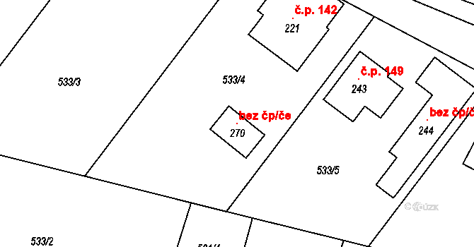 Měník 120427672 na parcele st. 270 v KÚ Měník u Nového Bydžova, Katastrální mapa