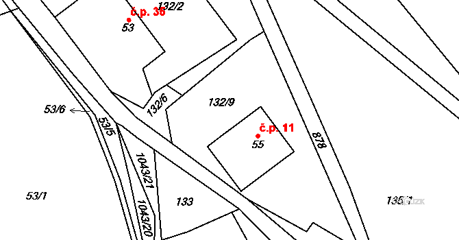 Dražetice 11, Borotice na parcele st. 55 v KÚ Dražetice II, Katastrální mapa