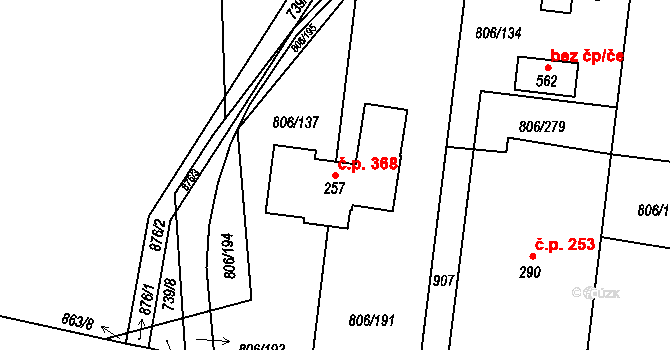 Ostřešany 368 na parcele st. 257 v KÚ Ostřešany, Katastrální mapa