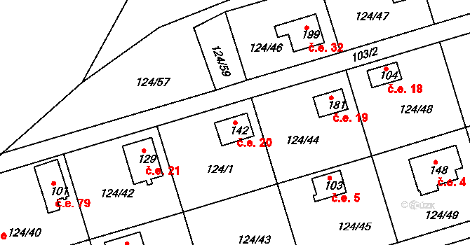 Neratov 20 na parcele st. 142 v KÚ Neratov, Katastrální mapa