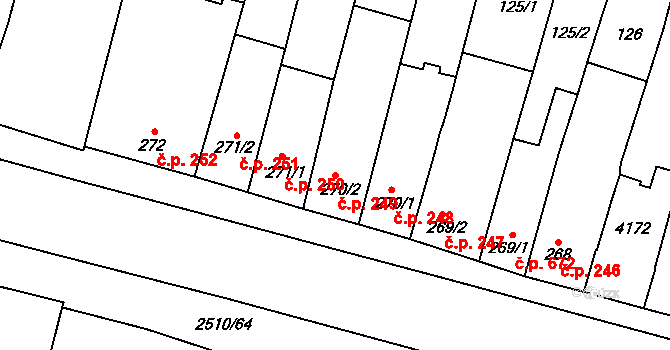 Kyjov 249 na parcele st. 270/2 v KÚ Kyjov, Katastrální mapa