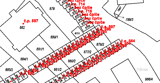 Vyškov-Předměstí 592, Vyškov na parcele st. 877/4 v KÚ Vyškov, Katastrální mapa