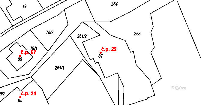 Bučávka 22, Liptaň na parcele st. 87 v KÚ Bučávka, Katastrální mapa
