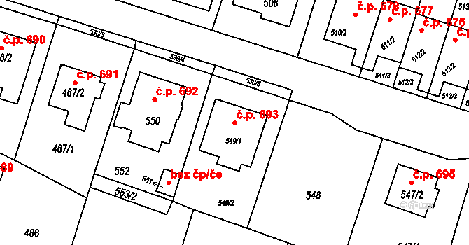 Horní Těrlicko 693, Těrlicko na parcele st. 549/1 v KÚ Horní Těrlicko, Katastrální mapa