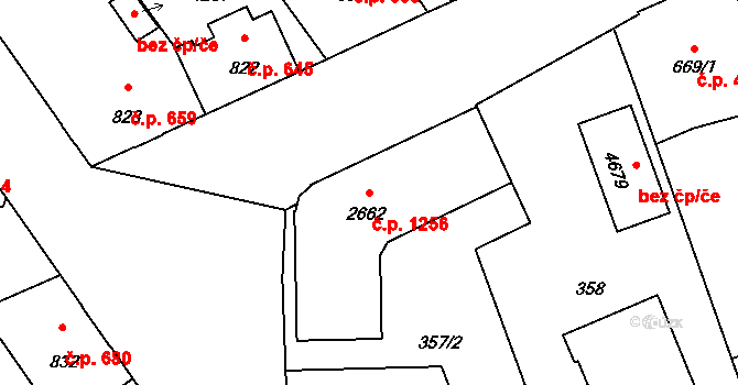 Šumperk 1256 na parcele st. 2662 v KÚ Šumperk, Katastrální mapa