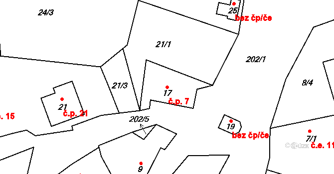 Šanovice 7, Sedlec-Prčice na parcele st. 17 v KÚ Šanovice, Katastrální mapa