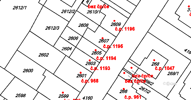 Roudnice nad Labem 1194 na parcele st. 2605 v KÚ Roudnice nad Labem, Katastrální mapa