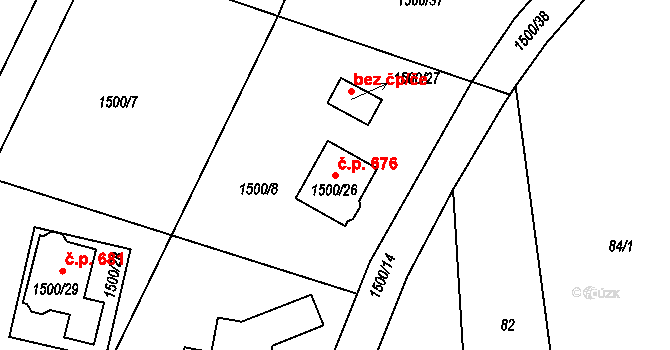 Hradištko 676 na parcele st. 1500/26 v KÚ Hradištko u Sadské, Katastrální mapa