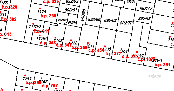 Horka-Domky 354, Třebíč na parcele st. 1211 v KÚ Třebíč, Katastrální mapa