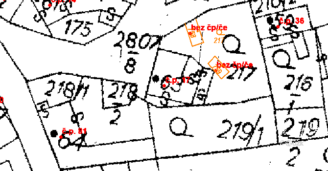 Jaroměřice 17 na parcele st. 63 v KÚ Jaroměřice, Katastrální mapa