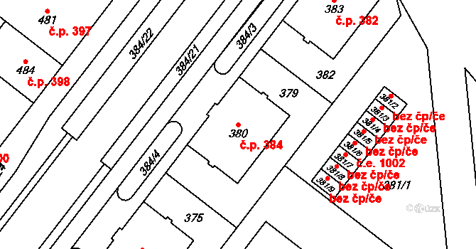 Štýřice 384, Brno na parcele st. 380 v KÚ Štýřice, Katastrální mapa