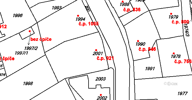 Smržovka 921 na parcele st. 2001 v KÚ Smržovka, Katastrální mapa