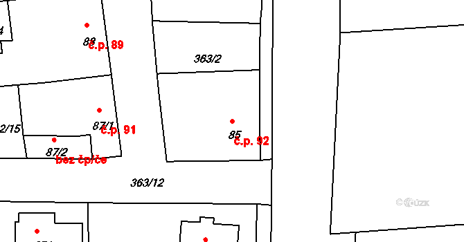 Vršovice 92 na parcele st. 85 v KÚ Vršovice u Loun, Katastrální mapa